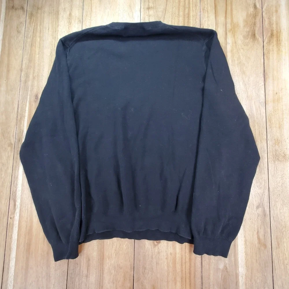 Vintage Polo Ralph Lauren Sweater Mens XL Black Pima Cotton V-Neck Purple Pony